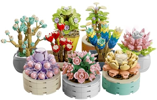 Brihappen Set di mattoncini succulenti per adulti, set di mattoncini con fiori e piante, kit di modelli botanici da costruire, regali creativi per donne e ragazze
