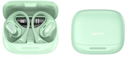 QXUFV Open-Ear Auriculare Inalámbricos Deportivos con Gancho Air y Control Táctil para Entrenamiento/Running/Ciclismo, 48H Auriculares Bluetooth 5.4 con 4 Micro, Carga rápida, IP7 Impermeable, Verde