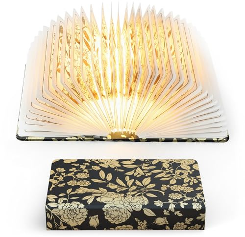 ZBOLE Luz de libro con estampado floral, lámpara de libro de 3 colores, regalos para amantes de los libros, lámpara de escritorio de papel plegable portátil de 1200 mAh, lámpara de lectura nocturna