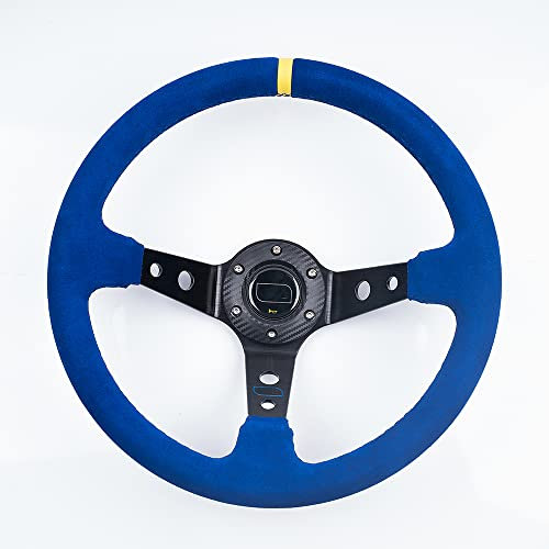 Volante Desplazado Coche, Volantes Deportivos Ruedas de dirección de Carreras automáticas universales de 14 Pulgadas de 350 mm.(Blue)