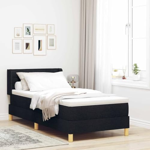 vidaXL Boxspring Säng i Svart, 100 x 200 cm, med Träram och Tyg. Justerbar Huvudgavel. Medium Hårdhet. Toppmodern Design med 1 Ficka. Perfekt för en Avkopplande Sömn och en Snyggt Sovrum.