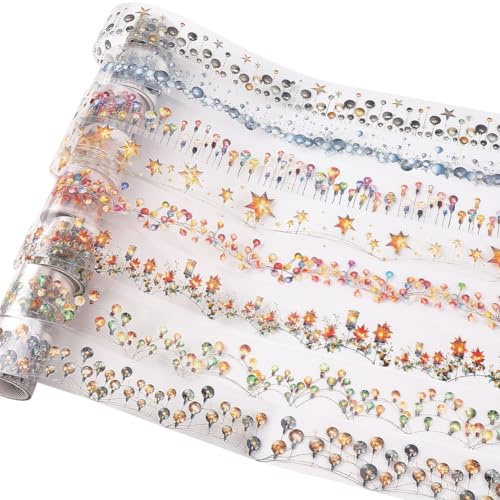 craspire 8 Styles Autocollants de Ruban Pet Éclairage de Noël Ruban de Masquage Décoratif Washi Transparent Manuel de Bricolage Auto Adhésif Imperméable Journal Scrapbooking Collage Emballage Cadeau