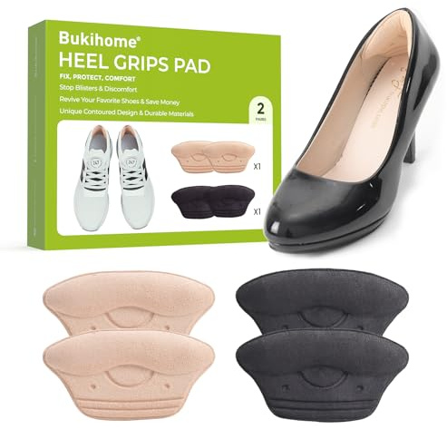 Taloneras para zapatos de mujer - almohadilla talón antideslizante de Bukihome,apta para varios tipos de calzado,reduce la fricción y previene ampollas(2 Pares,Multicolor)
