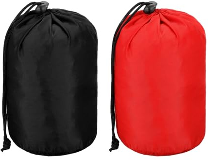 sourcing map 3.9x6.1x6.7 Stuff Sack, 2 Pack Nylon Water Resistant Portable Drawstring Dust Flap Bags Stuff Sack Ultralight Dry Bag for Camping Hiking Backpacking Traveling, Red/Black