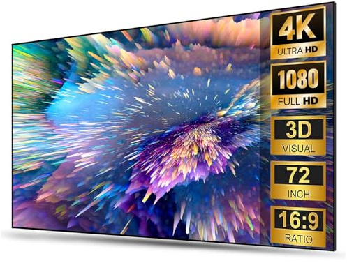 Générique Écran de Projection 72/80/84 Pouces, Cadre Fixe 4K Ultra HD 16:9 à Fixation Murale pour Projecteurs Longue Focale et Ultra Courte Focale(80in)