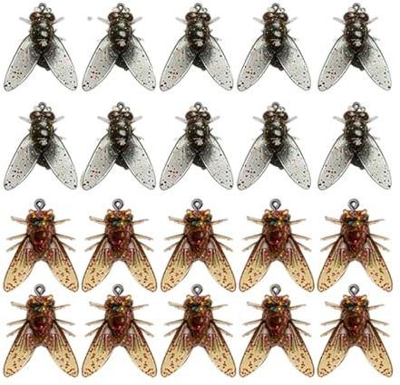 Lot de 20 appâts de pêche à la mouche avec crochet pour pêche à la mouche en eau douce