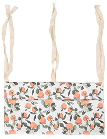 Baby Bed Organizer Cotton Printed High Capacity Adjustable Hanging Diaper Bag Storage for Baby Crib Accessories New Parents 38.5 x 19.5cm (Orange)