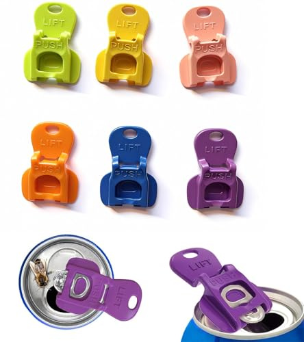 ChefktCove 6 PCS Colorful One-Hand Soda Can Opener with Leak-Proof Reusable Drink Covers – For Coke, Beer, Soda & Aluminum Cans | Perfect for Parties, BBQ, Camping & Travel (6 PCS)