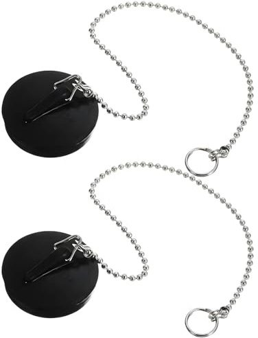 BaZuyunMd 2 tapones para bañera, para fregadero y desagüe, tapones universales con cadena para cocina y baño (negro)