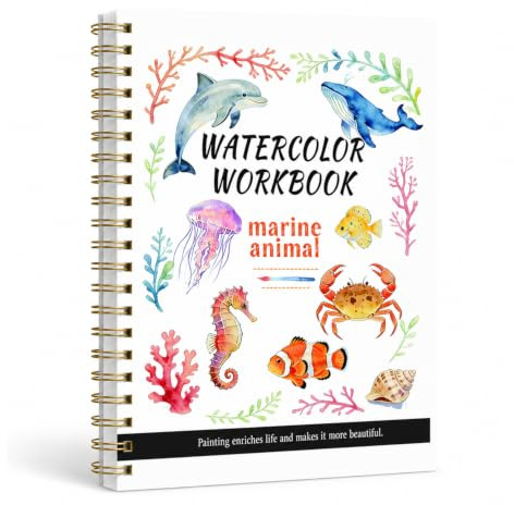 Watercolour Workbooks for Adults, Marine Animals Water Colouring Book, Beginner-Friendly Arts and Crafts for Adults with Pre-Sketched Book & Step-by-Step Guide