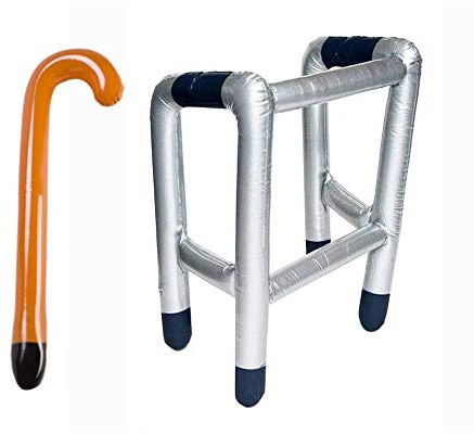 JZK Giocattolo deambulatore e bastone per anziani gonfiabile, regalo divertente scherzo compleanno 50 60 70 80 90 anni festa pensionamento gadget