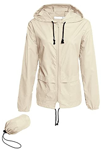 Avoogue Lightweight Raincoat Climbing Jackets Women's Waterproof Windbreaker Packable Outdoor Hooded Fall Rain Jacket Beige XL