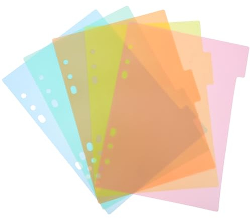 Cabilock A5 Plastic Dividers 10 Pieces 6 Hole Colourful Classification Tabs for Ring Binders with Transparent Sheets for School Office Document Organisation
