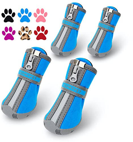 QUMY - Stivali da neve per cani di piccola taglia, a prova di schizzi, scarpe da neve per cuccioli, con striscia riflettente, suola in gomma antiscivolo morbida, confortevole, blu, 4 pezzi/set
