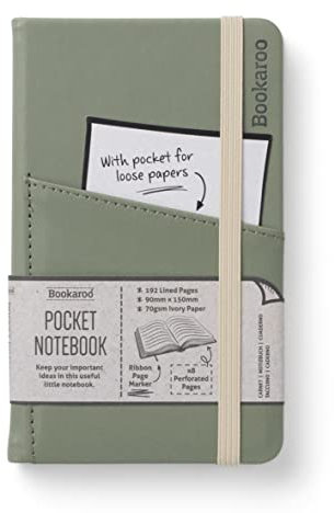 IF Bookaroo Carnet de poche format A6 avec couverture rigide et élastique et ruban (A6) 15,5 x 9,5 cm