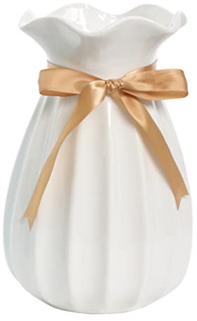 Vase Weiß 19 cm Hoch, Blumenvasen Modern aus Keramik für Tischdeko Innenbereich, Deko Vasen für Pampasgras