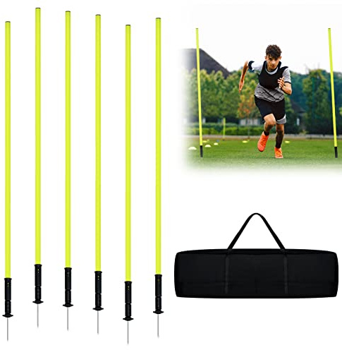 LARS360 Slalomstänger, polset med 6 slalomstänger, fotbollsträningstillbehör, agility-set med metall, bottenspetsar och fjädrar för hundar, fotbollsträningsset
