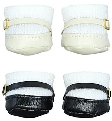 niannyyhouse 20 cm peluche bambola piccole scarpe quadrate scarpe in pelle 8 accessori per bambole vestire (beige+nero)