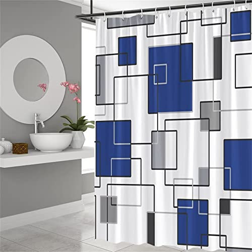 Schwarz Weiß Blau Duschvorhang W90cm x L180cm, Duschvorhänge Waschbar Antischimmel Wasserdicht Textil Duschvorhang Stoff, 3D Shower Curtains Extra Lange Gardinen Outdoor bad Vorhang badewanne Decor