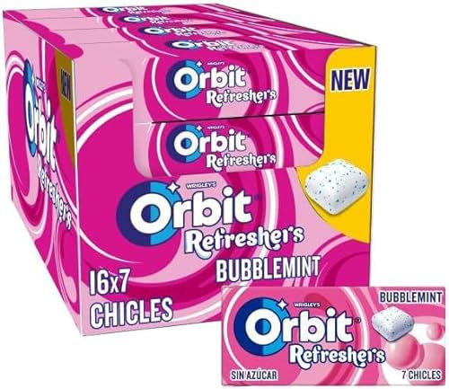 Orbit Refreshers, Chicles Sin Azúcar Bubblemint, en formato gragea en pack de bolsillo (16 x 7 chicles)