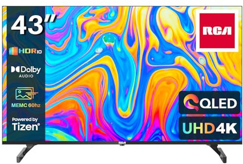 RCA 43 Inch QLED UHD Smart TV, 4K HDR10 Tizen OS with SamsungTV Plus Youtube Netflix Dolby MS12, HDMI USB WiFi Bluetooth, Large Screen Screen for Living Room Home Office