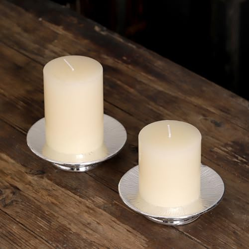 Metallic Silver Ceramic Candle Plate and Jewelry Dish Set of 2, 5 Diameter