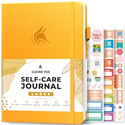 Clever Fox Self-Care Journal – Daily Reflection Notebook – Mental Health & Personal Development Planner, Meditation & Mood Log, Large (Amber Yellow)