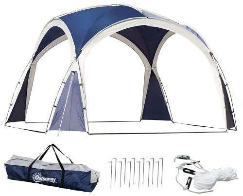Outsunny Toldo de Refugio 3,5x3,5 m Toldo Camping Plegable con Gancho Bolsa de Transporte Impermeable y Protección UV para Terraza Playa Picnics Azul