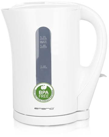 EMERIO Wasserkocher BASIC | Kunststoff BPA frei | 1.7L Volumen mit beleuchtetem Ein-/Aus-Schalter | kabellos | Auto Off | Überhitzungsschutz | herausnehmbarer Kalkfilter | 2200 Watt | WK-123483.1