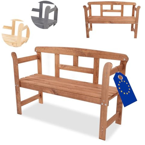MODO24 Gartenbank aus Holz, Parkbank, Gartenmöbel, Sitzbank, Bank Friesenbank, Holzbank, 2-Sitzer, In- & Outdoor, Wetterfest, UV-beständig, FSC-Holz, Abmessungen 46x118x78 cm, Farbe: Braun imprägniert