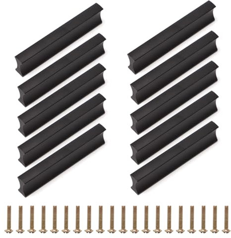 Keboyoe 10 Pezzi Maniglie per Mobili da Cucina Maniglia Mobile Cucina Distanza Fori 64 mm Maniglie per Mobili Moderni Maniglie Armadio Nascoste Nere con Viti per Cucina Mobili Cassettiera Armadio