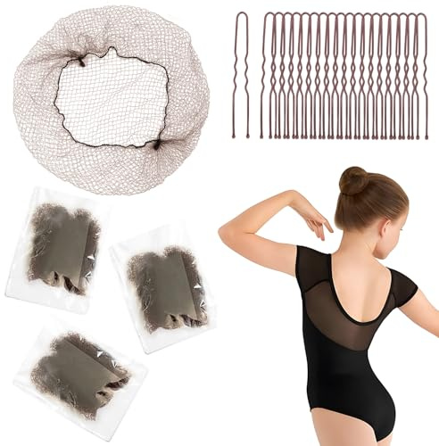 80Pcs Brown Hair Nets for Buns-Invisible Hairnets for Dance Buns with Bobby Pins 30Pcs 12Inch Brown Nets and 50Pcs Pins Ballet Bun Kit -Perfect for Dance & Secure Bun Covers for Women & Girls