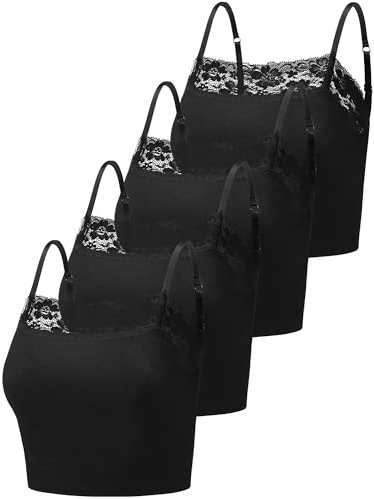 Bencailor 4 Pcs Womens Lace Cami Bralettes Spaghetti Strap Crop Tops Bandeau, Black, L