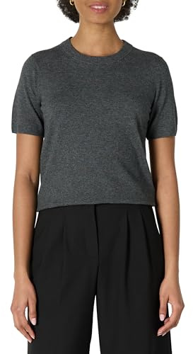 Amazon Essentials Women's Regular-Fit Cap Sleeve Mock Neck Sweater Top, Charcoal Heather, Medium