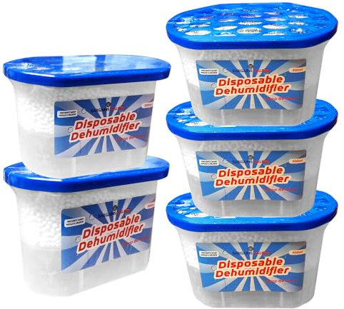 500ml Pack of 5 Dehumidifier - Condensation Remover Absorber Mildew Dehumidifiers | Helps Stop Damp, Mould, Moisture in Home, Kitchen, Bedroom, Wardrobe, Office, Bathroom, Window, Car
