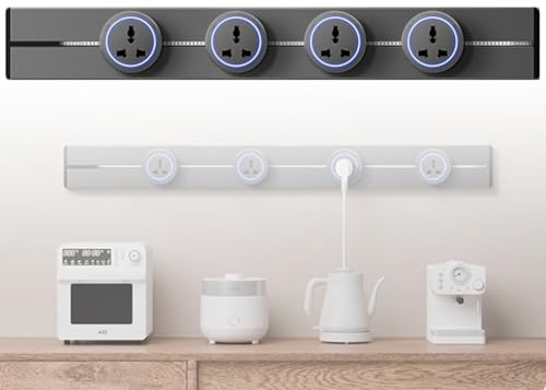 Genérico Regleta De Enchufes, Regleta De Enchufes De Pared 8000W, Riel De Enchufes con 2-5 Enchufes Universales, Extensión Multienchufe, para Cocina, Sala De Estar(Gray,75cm)