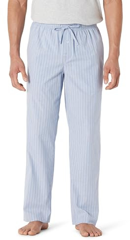 Amazon Essentials Pantalon de Pyjama en Popeline de Coton avec Cordon de Serrage à la Taille, Coupe Droite Homme, Bleuet Thin Stripe, M