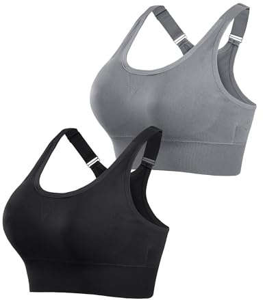 Litherday Dam sport-bh högimpakt sport-bh trådlös racer-ryggstöds-bh med ficka avtagbara vadderade justerbara sporttoppar yoga gym löpning beskuren topp S-XL, Svart+grått, S