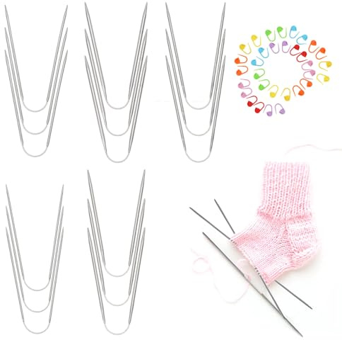 Set di 15 ferri corti circolari, 15 ferri da maglia circolari con 30 marcatori, ferri da maglia in acciaio inox, 2 mm, 2,5 mm, 3 mm, 3,5 mm, 4 mm, adatti per maglieria di calze, cappelli, guanti