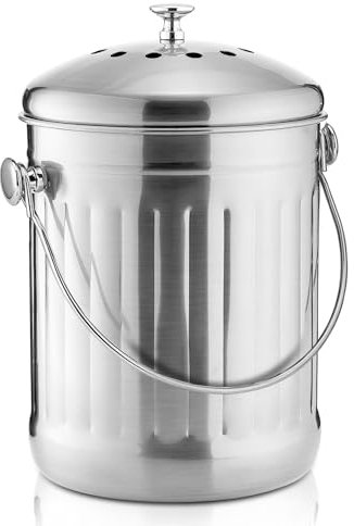 Bac à Compost ENLOY pour comptoir de Cuisine, Seau à Compost d'intérieur en Acier Inoxydable de 1,3 Gallon pour Seau à de Cuisine pour déchets Alimentaires de avec poignée de Transport
