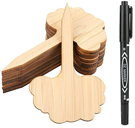 KINGLAKE 30 Pcs Bamboo Plant Labels with a Marker Pen, Plant Tags Bamboo Garden Markers for Herbs Seed Flowers Vegetables