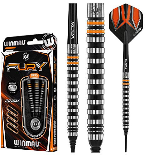 WINMAU Fury 18 Gramm Profi Wolfram Softip Dartpfeile Set mit Flights und Schäfte