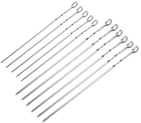 Spiedini per kebab in metallo, set di 10 kebab, piatti riutilizzabili, per barbecue, cocktail, shish Kabob, accessori per feste, 43 cm (grande)