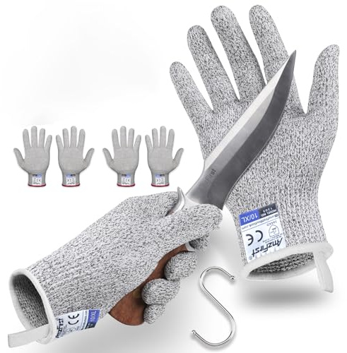 AmzFirst 2 Paar Schnittsichere Handschuhe,Küchen Handschuhe Lebensmittelkontaktqualität,Level 5 Schnittschutz,Arbeitshandschuhe,Gartenhandschuhe,Schnitzhandschuh für Holzschnitzen,Größe : 10/XL