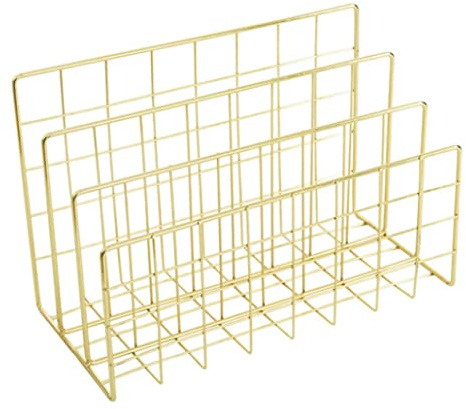 SunaOmni Organisateur de bureau à 3 grilles - Porte-lettres en métal - Corbeille à lettres dorée - Compartiments de rangement empilables en métal