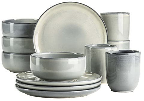 MÄSER Serie Livio - Juego de vajilla de desayuno para 4 personas con tazas de café sin asas, modernas formas nórdicas, servicio de 12 piezas, gres, color verde