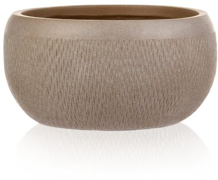 IDEALIST 11 Inch Garden Bowl Planter | Mesh Taupe Reinforced Stone Succulent Plant Pot | Bonsai Pot with Drainage Holes D29 H13.5 cm, with Inner Top D25 cm, 6 litres