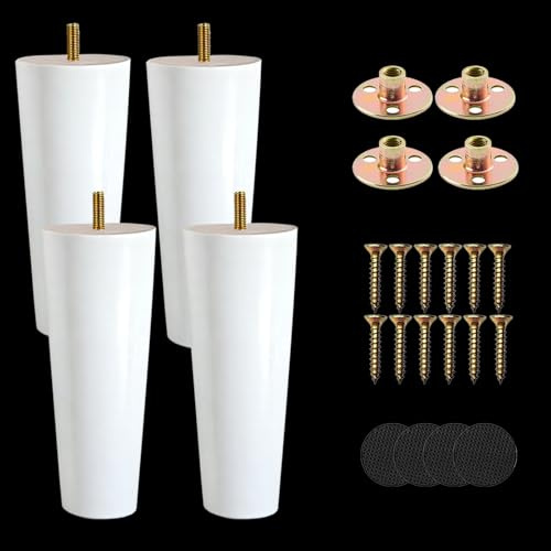 XineYuor Piedini per Mobili In Legno Massello, 4PCS Bianco per Divani, Gambe a Cono con Piastra di Montaggio e Viti per Mobili, Armadi (20cm/7.87'', White)