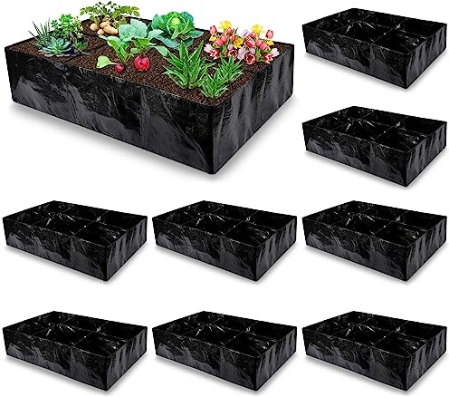 Woanger 8 Pcs 35 Gallon Fabric Raised Garden Bed Garden Bags to Grow Vegetables Planting Garden Containers for Vegetables Outdoor Grow Boxes with 6 Grids Rectangle Planter Pots for Potato Tomato Fruit