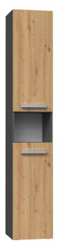 CDF Mueble de Baño y Lavandería, Columna de Baño Estrecho, Armario Alto con Cesto para la Ropa, Armario Que Ahorra Espacio Salón, Pasillo, Aseo Roble Artisan/Antracita, Ancho 31 cm, 30x31x174 cm